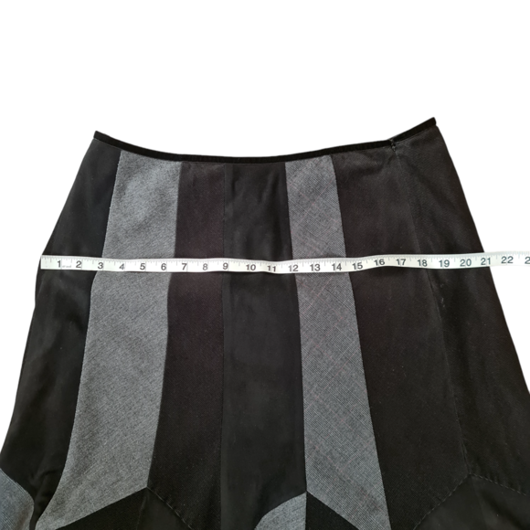 Per Una Midi Skirt Size 16R Black Flippy Panelled Glen Check Cord Lace Boho - Picture 10 of 15